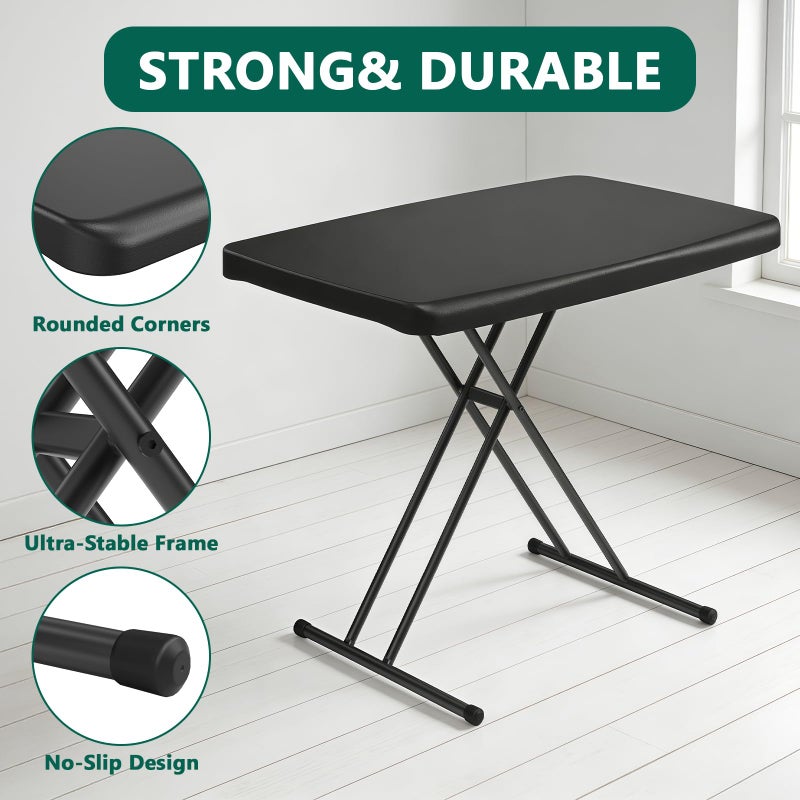 MAKE CHANGES Folding Table 30 Inch - Small Desk Adjustable Height TV Tray for Laptop, Couch, Camping - Heavy Duty Utility Foldable Table for Small Spaces, No Assembly Required, Snowy Granite (Black) - Image 4