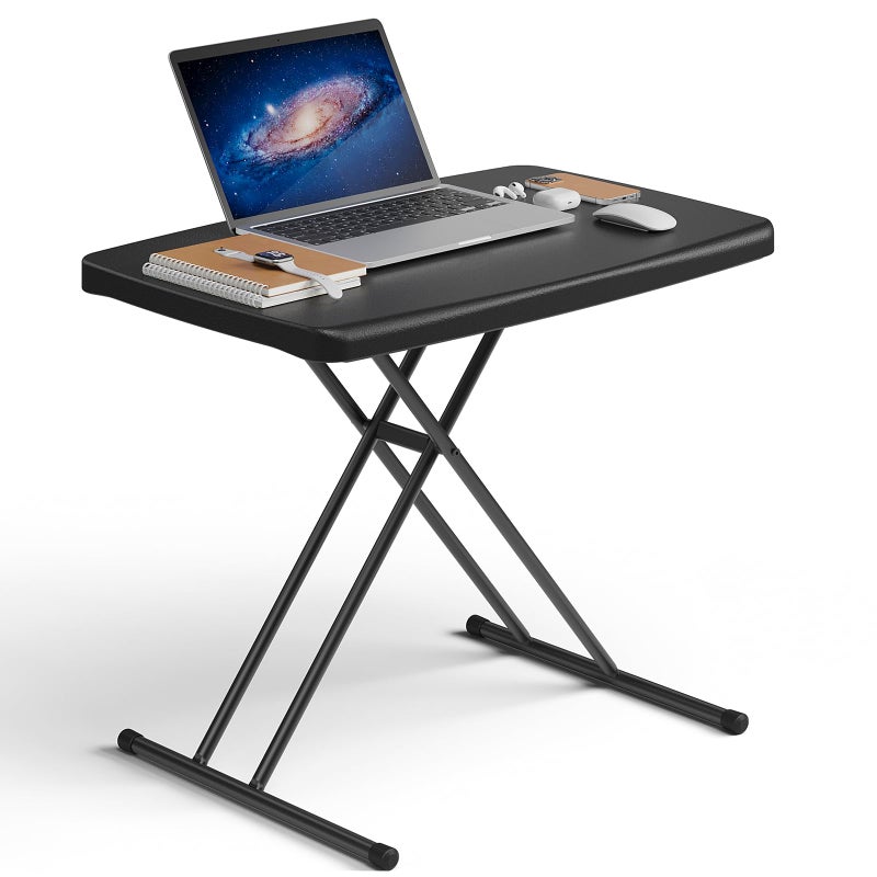 MAKE CHANGES Folding Table 30 Inch - Small Desk Adjustable Height TV Tray for Laptop, Couch, Camping - Heavy Duty Utility Foldable Table for Small Spaces, No Assembly Required, Snowy Granite (Black) - Image 1