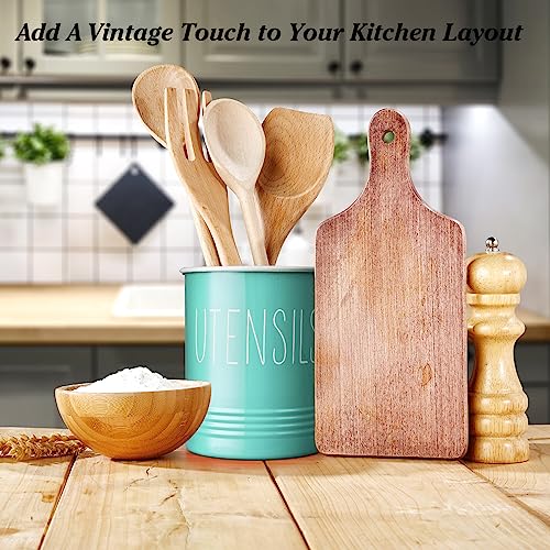 Bivvclaz Teal Kitchen Utensil Holder, 6.7" Utensil Holder for Kitchen Counter, Cooking Utensil Crock with Cork Bottom, Turquoise Decor and Accessories, Countertop Utensil Storage Caddy Organizer - Image 5