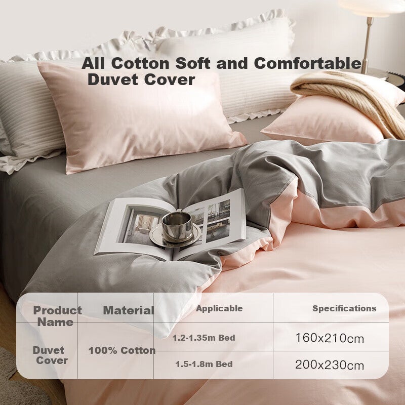CROWN Duvet Cover, Single Piece, Pure Cotton 100%, Class A All-Cotton Bedding, for Student Dormitory, Single Bed, 0.9/1.2 Meter Wide
