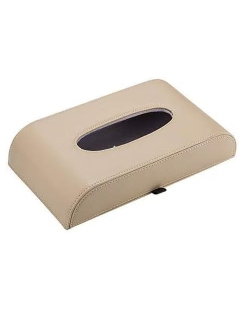 Yuwell Car Tissue Box Holder, PU Leather Napkin Cover, Paper Tissue Dispenser for Visor & Backseat, Vehicle Accessories Beige - Image 1