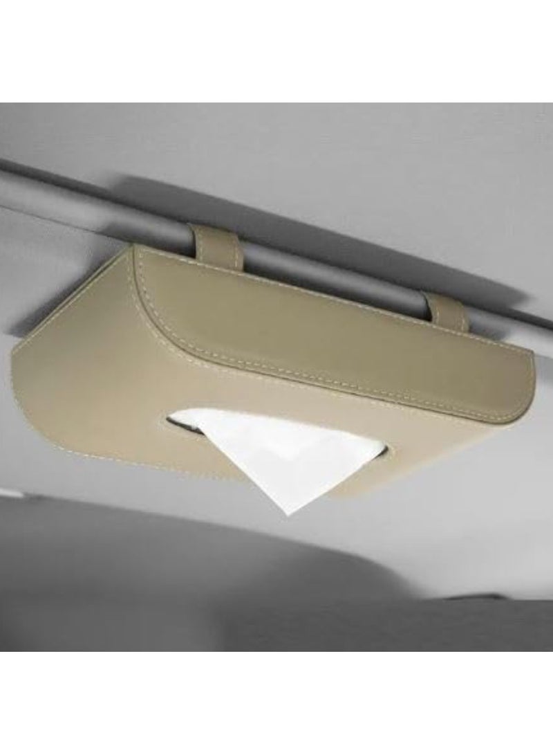Yuwell Car Tissue Box Holder, PU Leather Napkin Cover, Paper Tissue Dispenser for Visor & Backseat, Vehicle Accessories Beige - Image 2