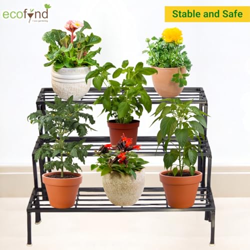 ecofynd Jasper Plant Stands for Outdoor Balcony, Flower Pot Stand for Indoor Plants, Metal Planter Stand for Living Room, home decor, Indoor & Outdoor plants, 3 Tier, (Black) - Image 2