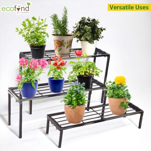 ecofynd Jasper Plant Stands for Outdoor Balcony, Flower Pot Stand for Indoor Plants, Metal Planter Stand for Living Room, home decor, Indoor & Outdoor plants, 3 Tier, (Black) - Image 5