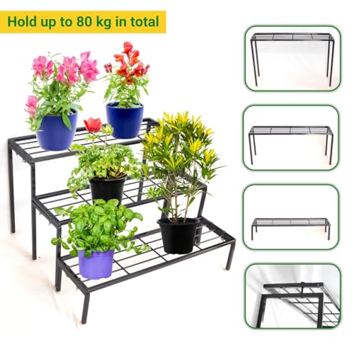 ecofynd Jasper Plant Stands for Outdoor Balcony, Flower Pot Stand for Indoor Plants, Metal Planter Stand for Living Room, home decor, Indoor & Outdoor plants, 3 Tier, (Black) - Image 4