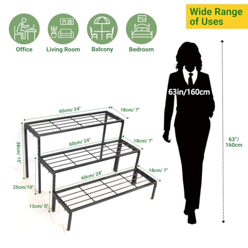ecofynd Jasper Plant Stands for Outdoor Balcony, Flower Pot Stand for Indoor Plants, Metal Planter Stand for Living Room, home decor, Indoor & Outdoor plants, 3 Tier, (Black) - Image 3