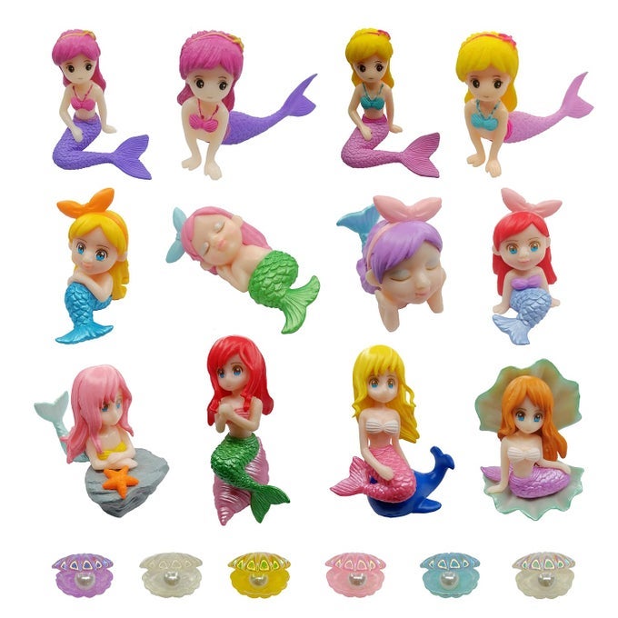 18 PCS MINIATURE MERMAID FIGURINESMINI MERMAID AND SHELL PEARL FIGURINES FOR CAKE DECORATION HOME TERRARIUM DECORATION DIY CRAFTS