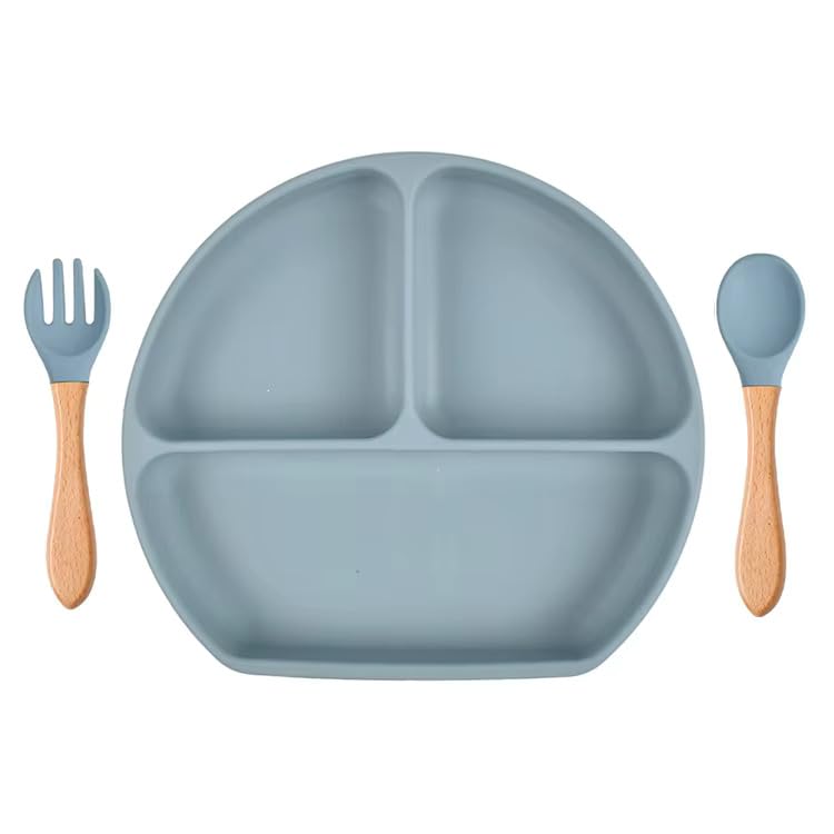 NIRVITTHAL Suction Plates with Spoons for Baby & Toddler - 100% Food Grade Plate for Kids - Silicone Plates for Babies - BPA Free - Divided Plate for Kids Self Feeding~6-24 Months, Blue - Image 1