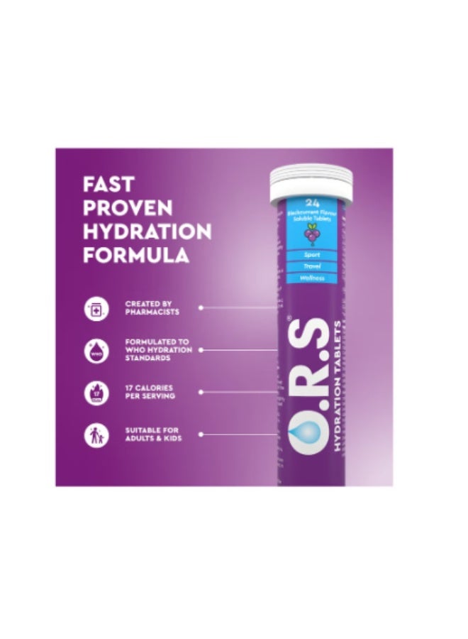 O.R.S ORS Hydration Tablets With Electrolytes, Black Currant Flavor - 24 Count Pack - Image 2