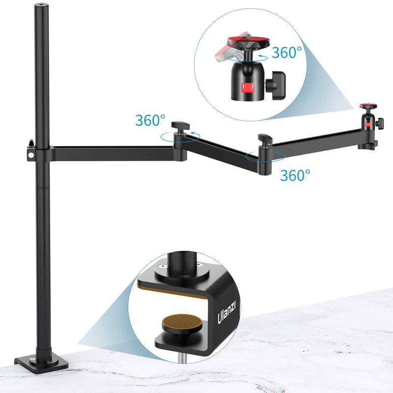 jusmo ULANZI Camera Desk Mount Stand with Flexible Arm, Overhead Mount, Articulated Arm with 360Â° Rotatable Ball Head, Aluminum Desk Mounting Stand for Ring Light/DSLR Camera/Webcam/Panel Light - Image 4