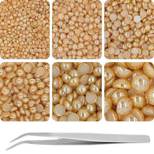 INDIKONB Half Cut Pearls for Jewellery Making Craft, Round Flat Back Pastable Acrylic Pearls for Art, Craft, Scrapbooking, Decoration (Rose Gold, Large) - Image 1