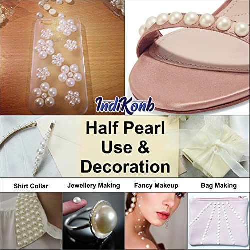 INDIKONB Half Cut Pearls for Jewellery Making Craft, Round Flat Back Pastable Acrylic Pearls for Art, Craft, Scrapbooking, Decoration (Rose Gold, Large) - Image 5