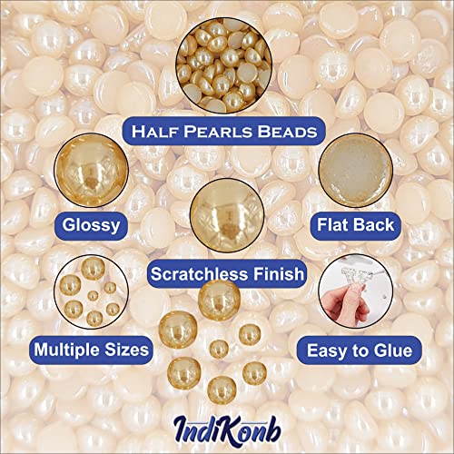 INDIKONB Half Cut Pearls for Jewellery Making Craft, Round Flat Back Pastable Acrylic Pearls for Art, Craft, Scrapbooking, Decoration (Rose Gold, Large) - Image 3