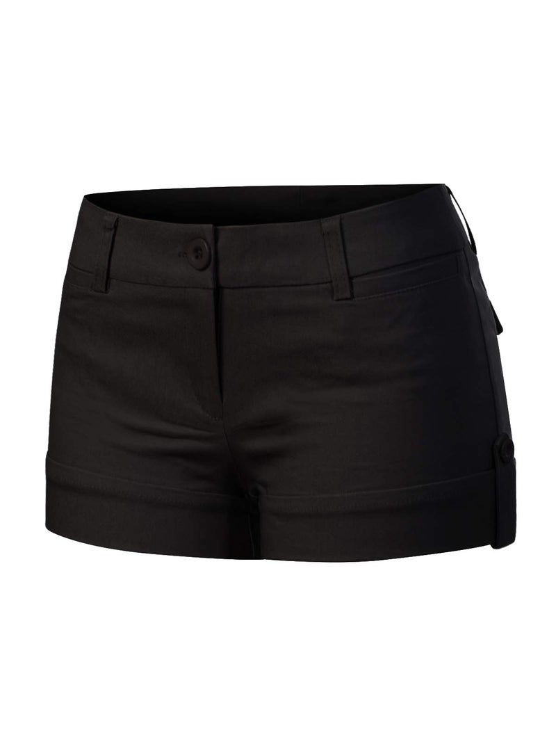 MixMatchy Women's Casual Body Enhancing Comfort Cuffed Shorts with Pockets Black L - Image 3