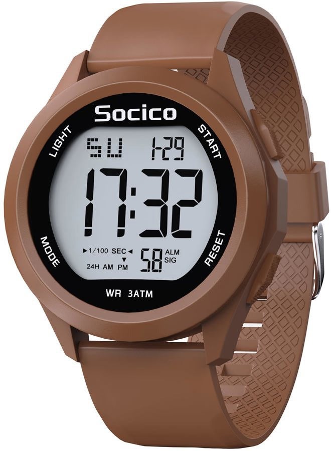 SOCICO Mens Digital Watch Sports Waterproof Outdoor Large Face Military Watches with Stopwatch Back Light Alarm Date Display, Brown - Image 1