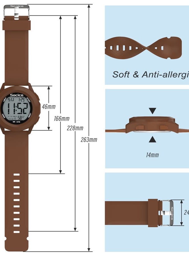 SOCICO Mens Digital Watch Sports Waterproof Outdoor Large Face Military Watches with Stopwatch Back Light Alarm Date Display, Brown - Image 3