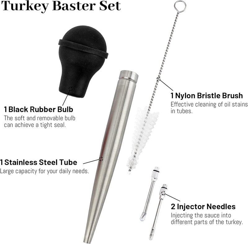 Omoojee Store Turkey Baster Syringe for Cooking, Large Stainless Steel Meat Injector, with Cleaning Brush and 2 Marinade Needles, Black - Image 3