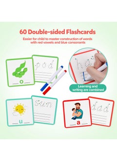 kizh Wooden Reading Alphabet Cvc Word Spelling Games Short Vowel Sight Words Flash Cards Preschool Kindergarten Learning Activities Montessori Educational Toy Gift For Kids 3 4 5 Years Old  - Image 3