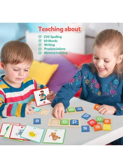 kizh Wooden Reading Alphabet Cvc Word Spelling Games Short Vowel Sight Words Flash Cards Preschool Kindergarten Learning Activities Montessori Educational Toy Gift For Kids 3 4 5 Years Old  - Image 4