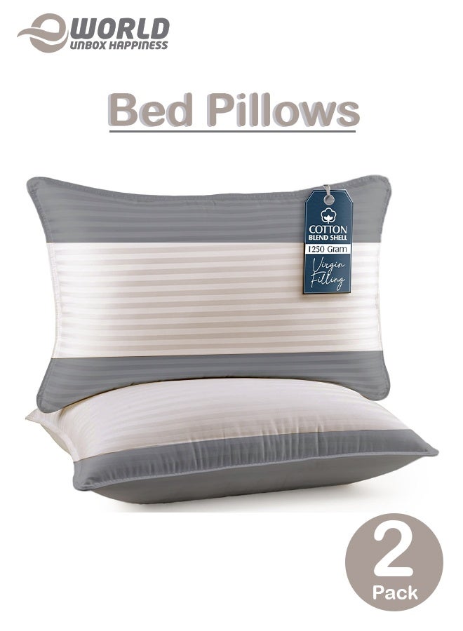إي وورلد طقم من وسادتين بديلة للريش، حشوة 1250 جرام، غطاء من مزيج القطن، جودة فندقية، 50×75 سم، كريمي-رمادي