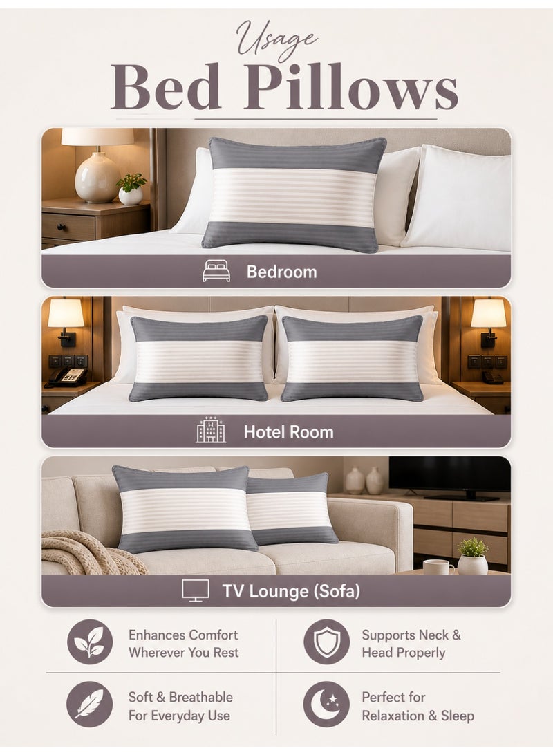 Eworld Pack of 2 Down Alternative Bed Pillows, 1250g Fill, Cotton Blend Cover, Hotel Quality, 50x75cm, Cream-Grey - Image 4