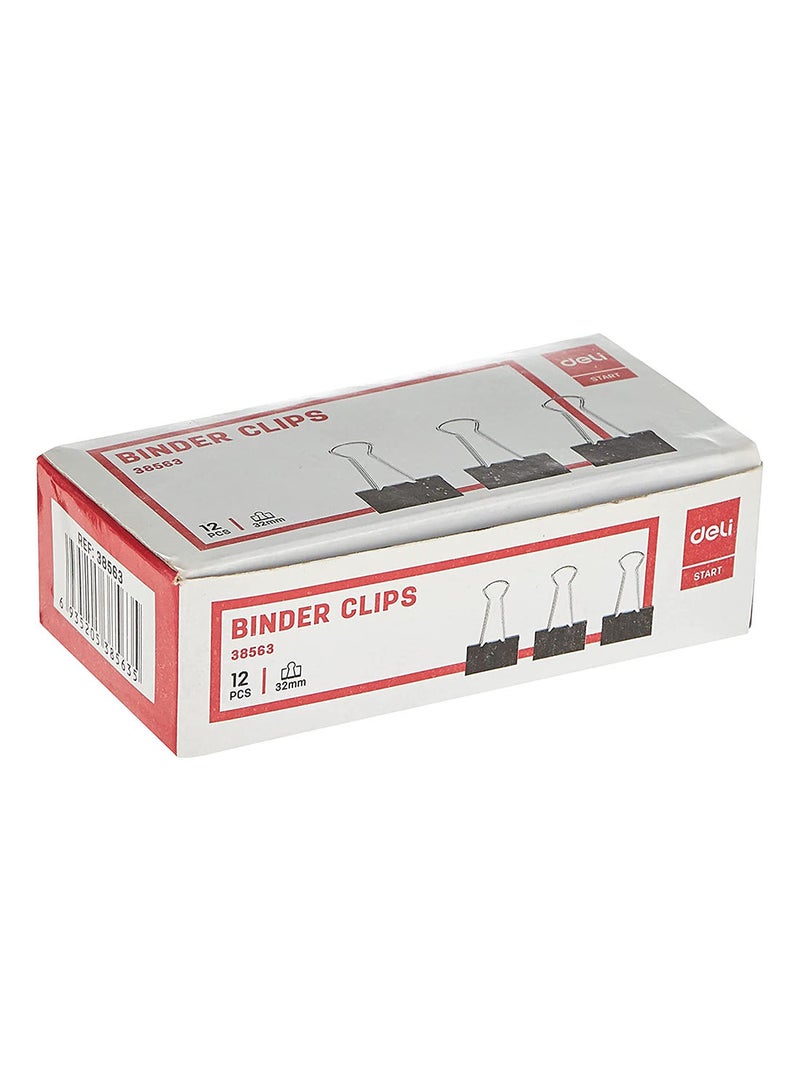 Deli Black Binder Clip 32 mm Box of 12 PCS , for Paperwork , Organizing Documents - Image 1