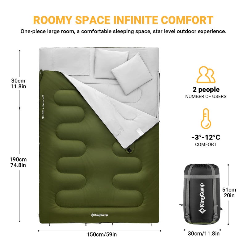 KingCamp Blanket Sleeping Bag Double Sleeping Bag Winter Adult with Pillow for 2 People and Carry Bag Comfortable Temperature for Outdoor Camping - Image 2