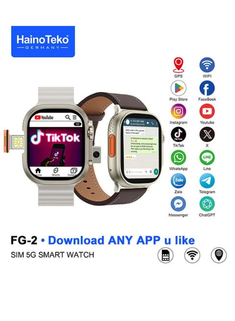 Haino Teko FG-2 Android Smart Watch with 5G SIM Support Built-in Front and Back Camera GPS Tracking Fitness Monitoring for Women and Men Perfect for Calls Messaging Navigation and Health Tracking - Image 1