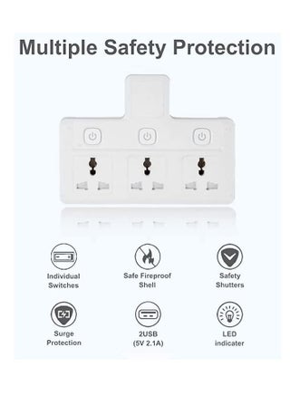 Tycom Power Adaptor Multi Plug Extension ، Extender Wall Charger Socket 3 way Multi Electric Outlet Adapter ، محطة شحن للمنزل والمكتب （3 Way） - view 3