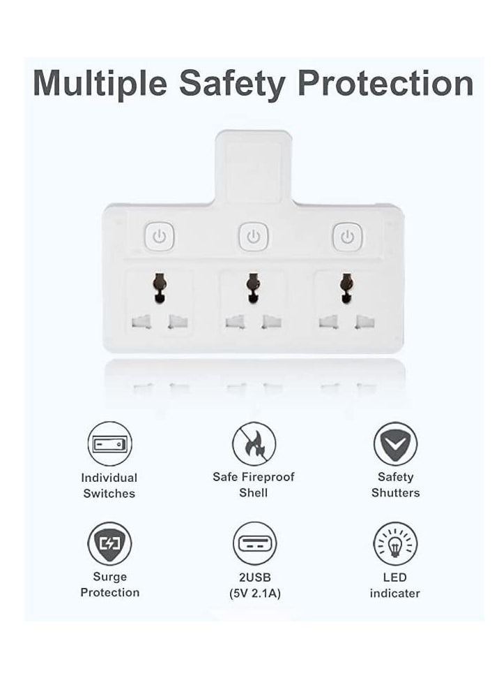 TYCOM - Tycom Power Adapter Multi Plug Extension, Extender Wall Charger Socket 3 Way Multiple Electrical Outlet Adaptor, Charging Station for Home, Office （3 Way） - Image 1