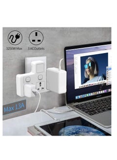 TYCOM Tycom Power Adapter Multi Plug Extension, Extender Wall Charger Socket 3 Way Multiple Electrical Outlet Adaptor, Charging Station for Home, Office （3 Way）  - Image 2
