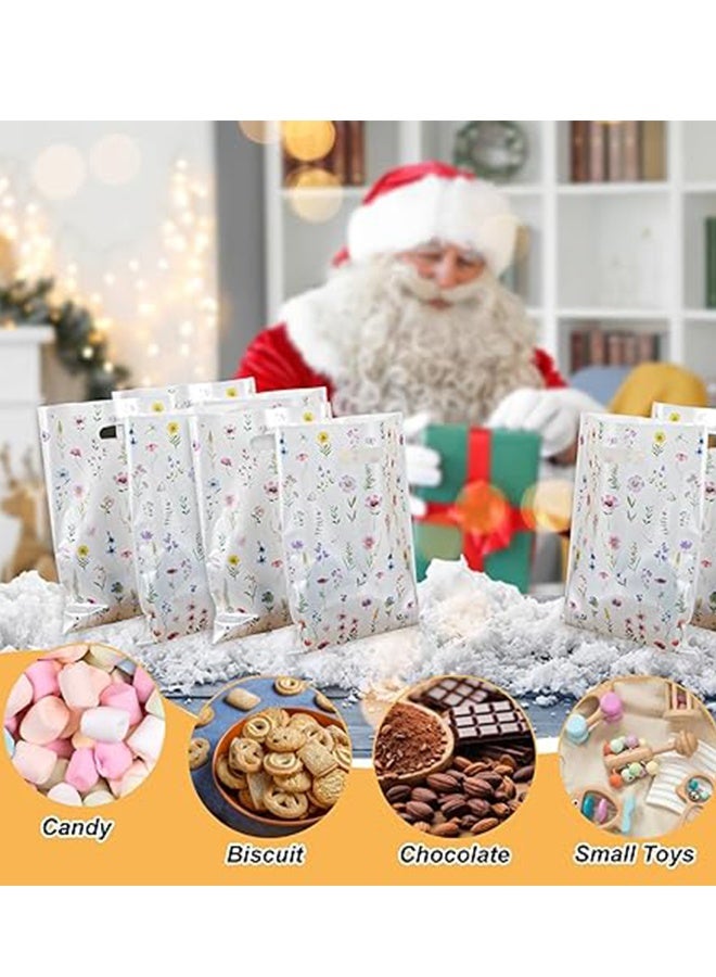 "100PCS Wildflower Plastic Goodie Vintage Floral Gift Bags, Reusable Party Favor Bags with Handles Wildfloral Candy Treat Bag for Baby Shower Wedding Birthday" - Image 4