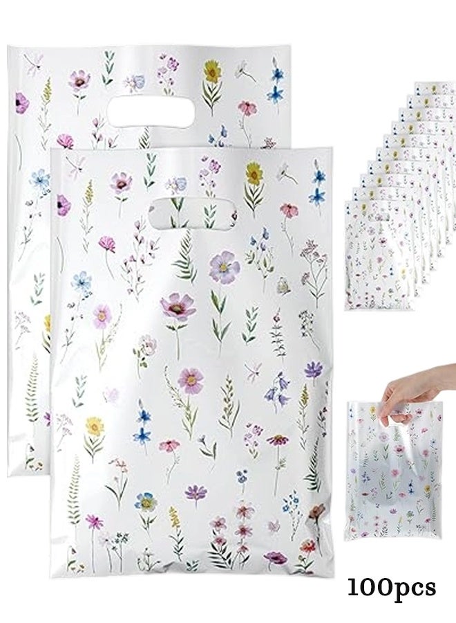 "100PCS Wildflower Plastic Goodie Vintage Floral Gift Bags, Reusable Party Favor Bags with Handles Wildfloral Candy Treat Bag for Baby Shower Wedding Birthday" - Image 1