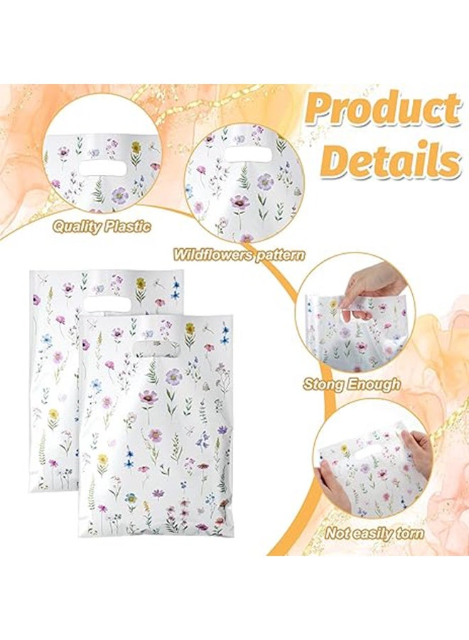 "100PCS Wildflower Plastic Goodie Vintage Floral Gift Bags, Reusable Party Favor Bags with Handles Wildfloral Candy Treat Bag for Baby Shower Wedding Birthday" - Image 5