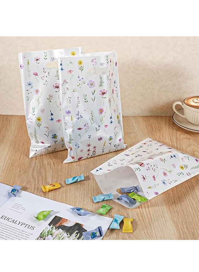 "100PCS Wildflower Plastic Goodie Vintage Floral Gift Bags, Reusable Party Favor Bags with Handles Wildfloral Candy Treat Bag for Baby Shower Wedding Birthday" - Image 3