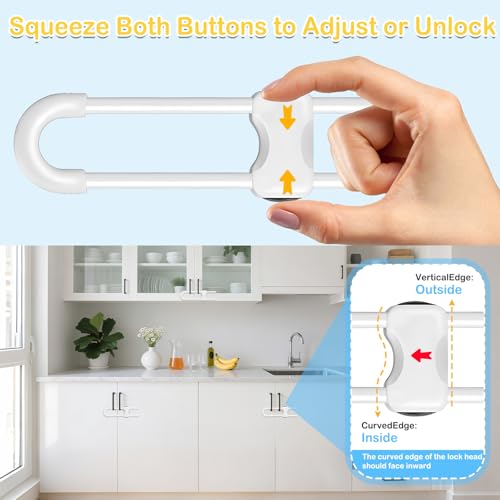 Modacraft 10 Pcs Sliding Cabinet Latches, U Shaped Cabinet Door Locks, Baby Cabinet Safety Latches for Baby Proofing, No Drilling Tool-Free Installation Easy to Use for Knobs or Handle Double Door - Image 5