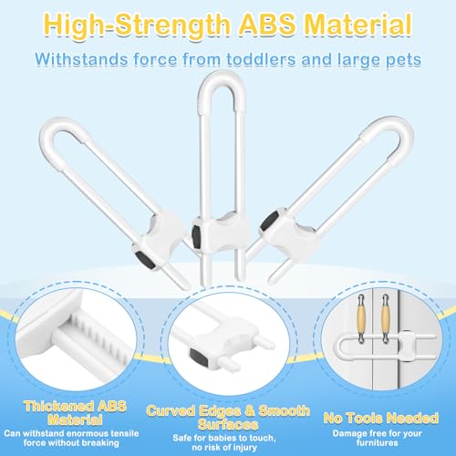 Modacraft 10 Pcs Sliding Cabinet Latches, U Shaped Cabinet Door Locks, Baby Cabinet Safety Latches for Baby Proofing, No Drilling Tool-Free Installation Easy to Use for Knobs or Handle Double Door - Image 4