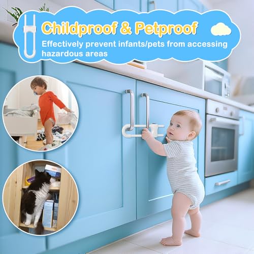 Modacraft 10 Pcs Sliding Cabinet Latches, U Shaped Cabinet Door Locks, Baby Cabinet Safety Latches for Baby Proofing, No Drilling Tool-Free Installation Easy to Use for Knobs or Handle Double Door - Image 3