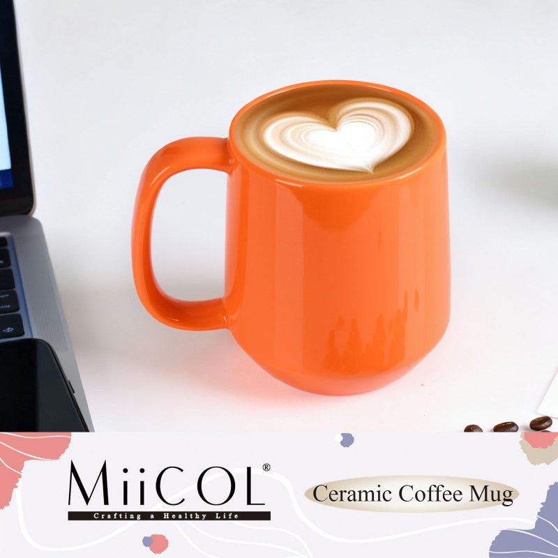 Miicol Ceramic Coffee Mug, 16 oz Large Coffee Cup, Tea Mug with Handle, Flat Bottom Mug for Men, Women, Office, Microwave and Dishwasher Safe, Multi-Color, Sun Orange - Image 2
