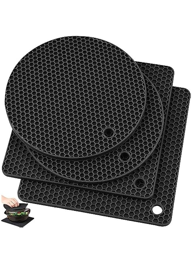 MIXDE Heat Resistant Silicone Trivet Mats - 4 Non-Slip Pot Holders, Multipurpose Kitchen Hot Pads for Potholders, Hot Dishes, Jar Opener, Spoon Holder - Food Grade & BPA Free - Black  - Image 1