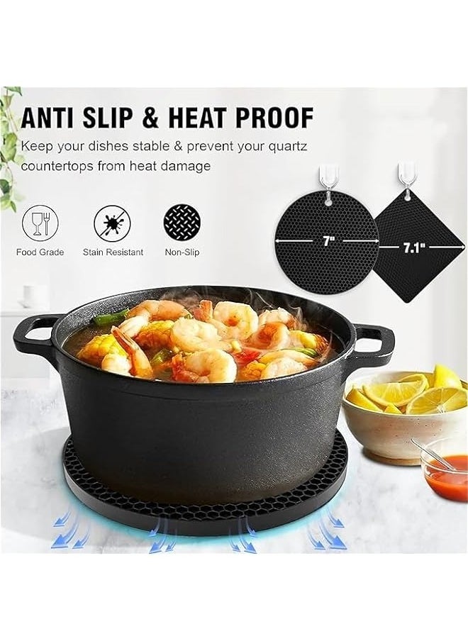 MIXDE Heat Resistant Silicone Trivet Mats - 4 Non-Slip Pot Holders, Multipurpose Kitchen Hot Pads for Potholders, Hot Dishes, Jar Opener, Spoon Holder - Food Grade & BPA Free - Black  - Image 2