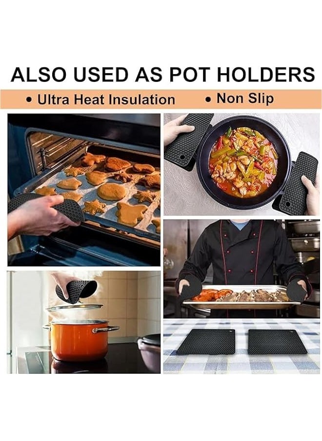 MIXDE Heat Resistant Silicone Trivet Mats - 4 Non-Slip Pot Holders, Multipurpose Kitchen Hot Pads for Potholders, Hot Dishes, Jar Opener, Spoon Holder - Food Grade & BPA Free - Black  - Image 4