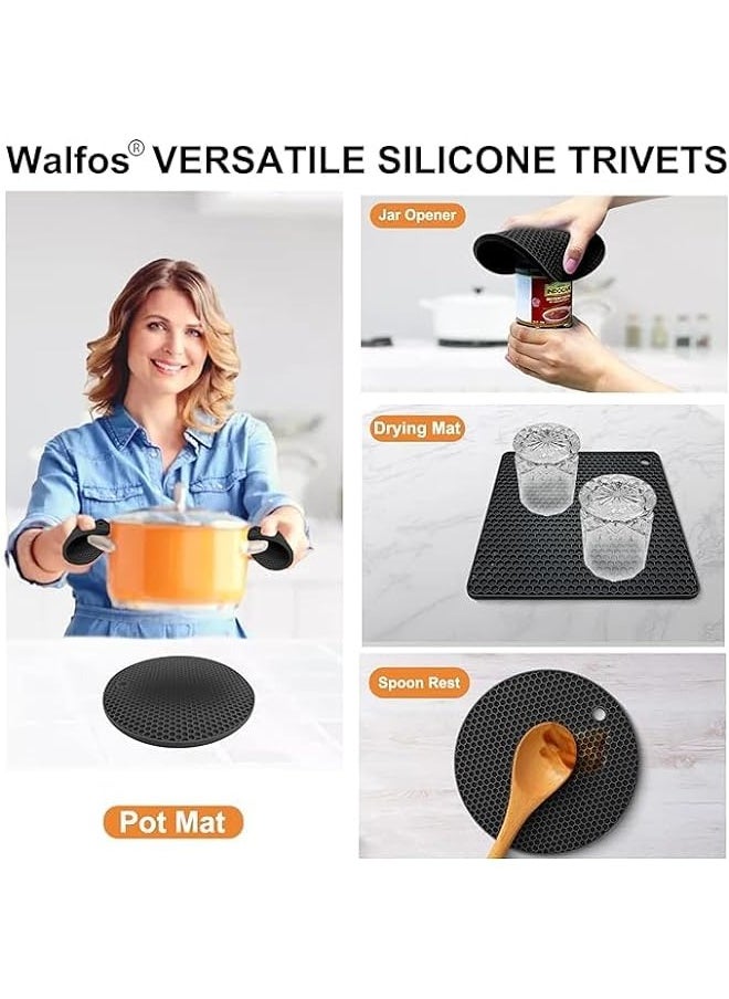 MIXDE Heat Resistant Silicone Trivet Mats - 4 Non-Slip Pot Holders, Multipurpose Kitchen Hot Pads for Potholders, Hot Dishes, Jar Opener, Spoon Holder - Food Grade & BPA Free - Black  - Image 5
