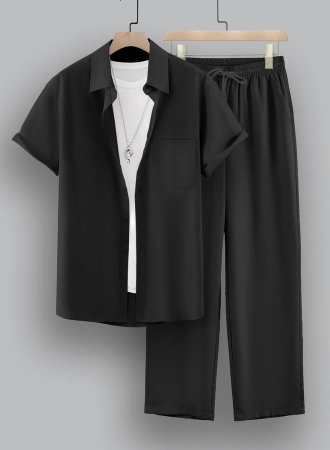 Take Two Solid Spread Collar Short Sleeve Shirt and Trousers Co-Ords - Image 1