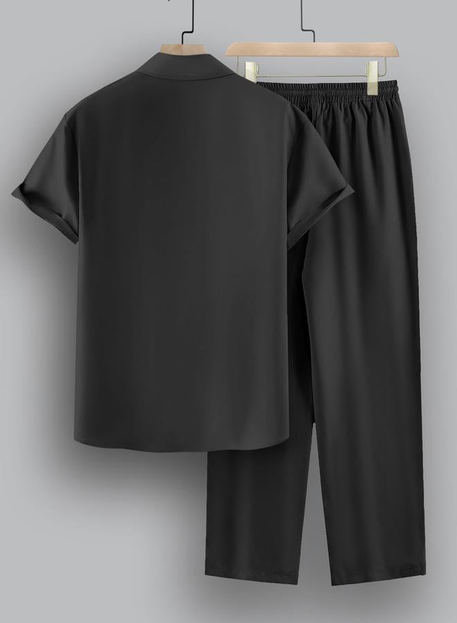 Take Two Solid Spread Collar Short Sleeve Shirt and Trousers Co-Ords - Image 2