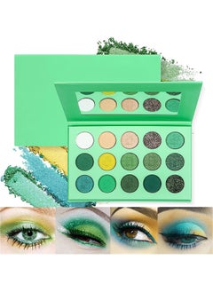 Green Eyeshadow Palette, Green Glitter Eyeshadow Highly Pigmented, Forest Emerald Green Makeup Palettes, Yellow Lime Grass Grinch Green Makeup Eye Shadow Pallet 15 Color For Women