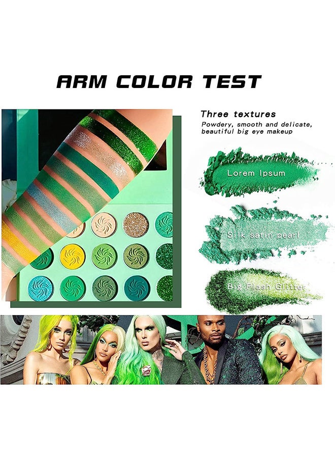 Technic - Green Eyeshadow Palette, Green Glitter Eyeshadow Highly Pigmented, Forest Emerald Green Makeup Palettes, Yellow Lime Grass Grinch Green Makeup Eye Shadow Pallet 15 Color For Women - Image 1