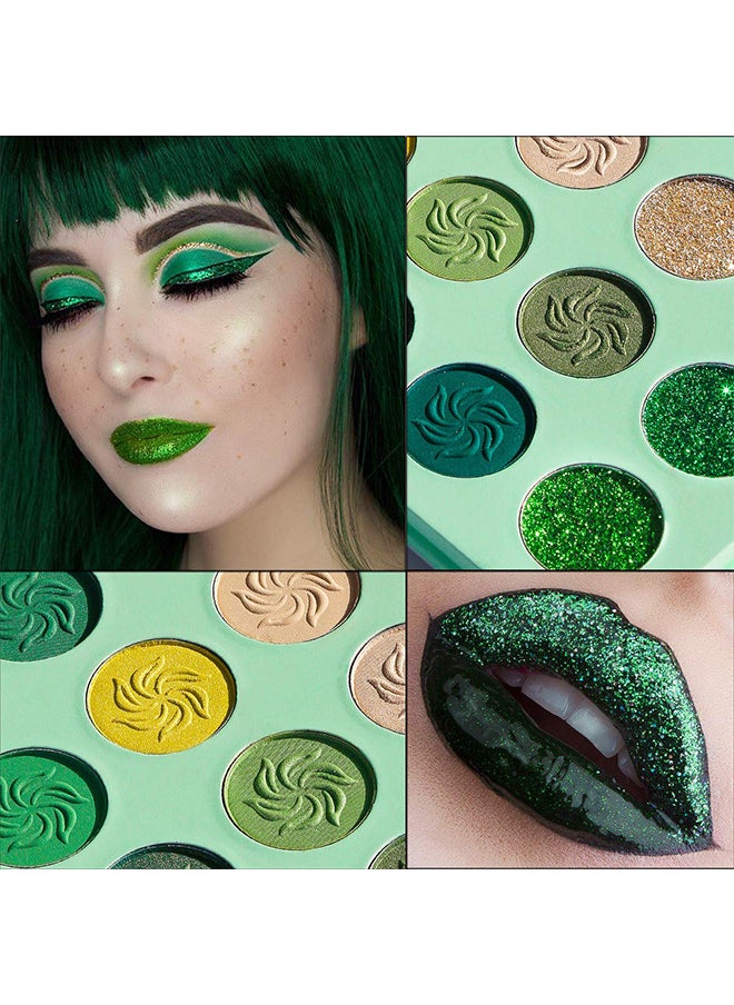 Technic - Green Eyeshadow Palette, Green Glitter Eyeshadow Highly Pigmented, Forest Emerald Green Makeup Palettes, Yellow Lime Grass Grinch Green Makeup Eye Shadow Pallet 15 Color For Women - Image 1