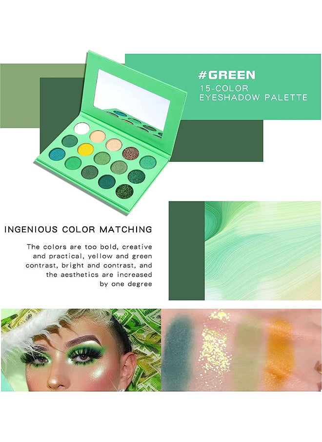 Technic - Green Eyeshadow Palette, Green Glitter Eyeshadow Highly Pigmented, Forest Emerald Green Makeup Palettes, Yellow Lime Grass Grinch Green Makeup Eye Shadow Pallet 15 Color For Women - Image 1