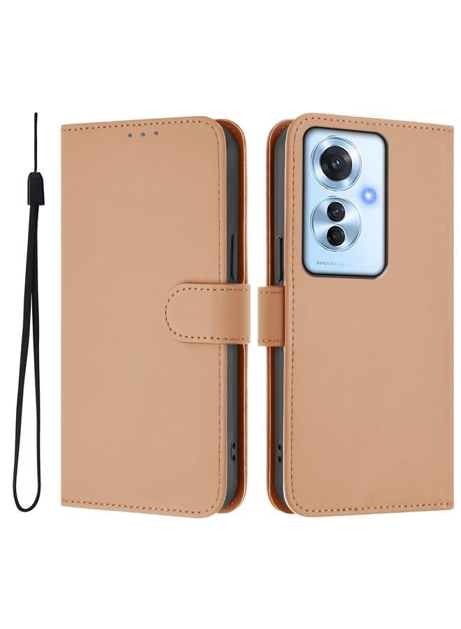 S-TOP Case For OPPO Reno11 F 5G Global Skin Feel Solid Color Leather Phone Case with Lanyard - Image 2